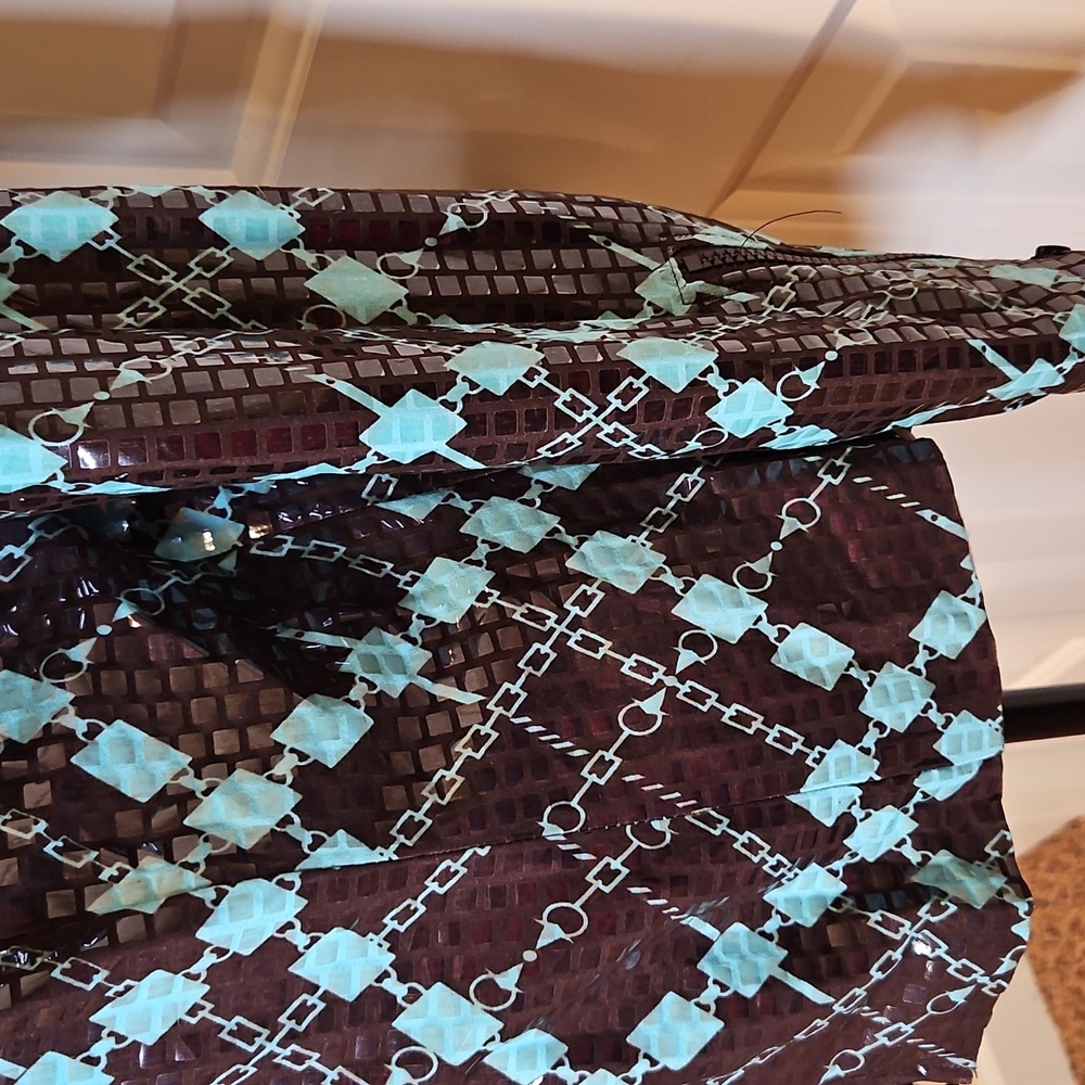 NABI Brown and Blue Patterned Jacket Blazer S Zip Up Stylish Unique Shiney NWOT - Picture 6 of 11